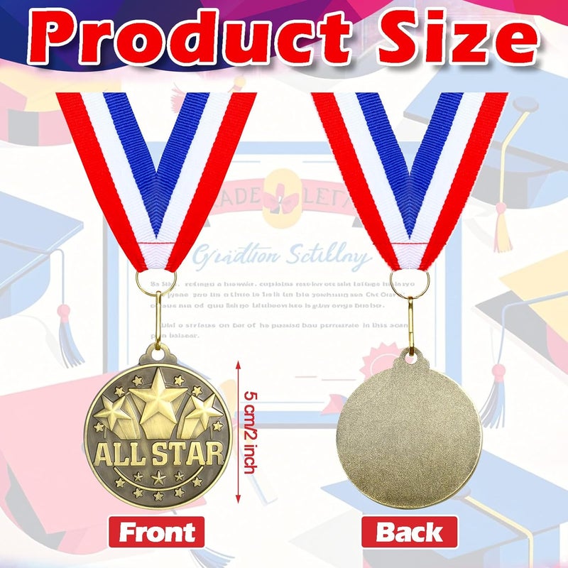 Quelay 30 Pcs 2'' Award Medals Bulk Gold Winner Medals with Neck Ribbons Metal Trophy Award Prize Gift for Tournaments, Competitions, Party, Kids and Adults - Image 2